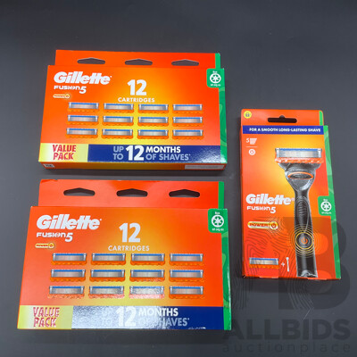 GILLETTE Pro Fusion5 Power Razors and Razor Blade Refills (12 Pack 2x) - Lot of 3