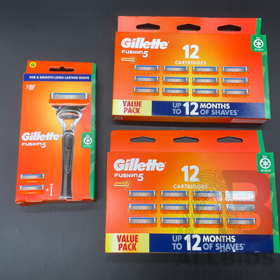 GILLETTE Pro Fusion5 Razors and Razor Blade Refills (12 Pack 2x) - Lot of 3