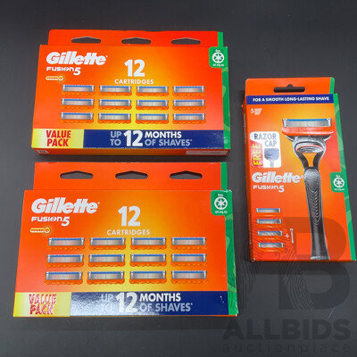 GILLETTE Pro Fusion5 Razors and Razor Blade Refills (12 Pack 2x) - Lot of 3