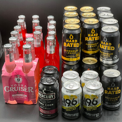 HARD RATED, VODKA CRUISER and Others Alcoholic Mix Drinks - Assorted Flavors - Lot of 47
