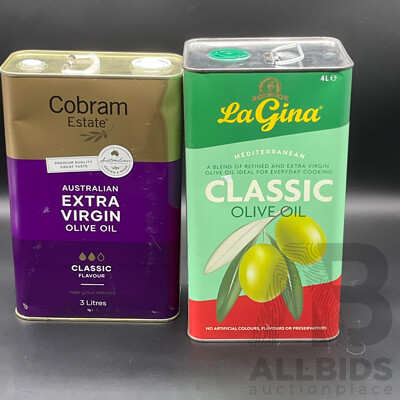 COBRAM ESTATE Australian Extra Virgin Olive Oil 3L and LaGINA Classic Olive Olil 4L - Lot of 2
