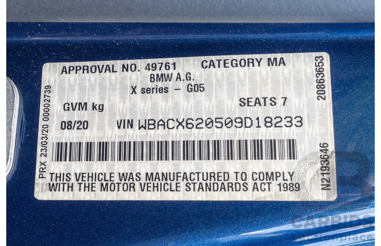 08/2020 BMW X7 M50i (AWD) G07 4d Wagon Phytonic Blue Metallic Twin Turbo V8 4.4L - 7 Seater