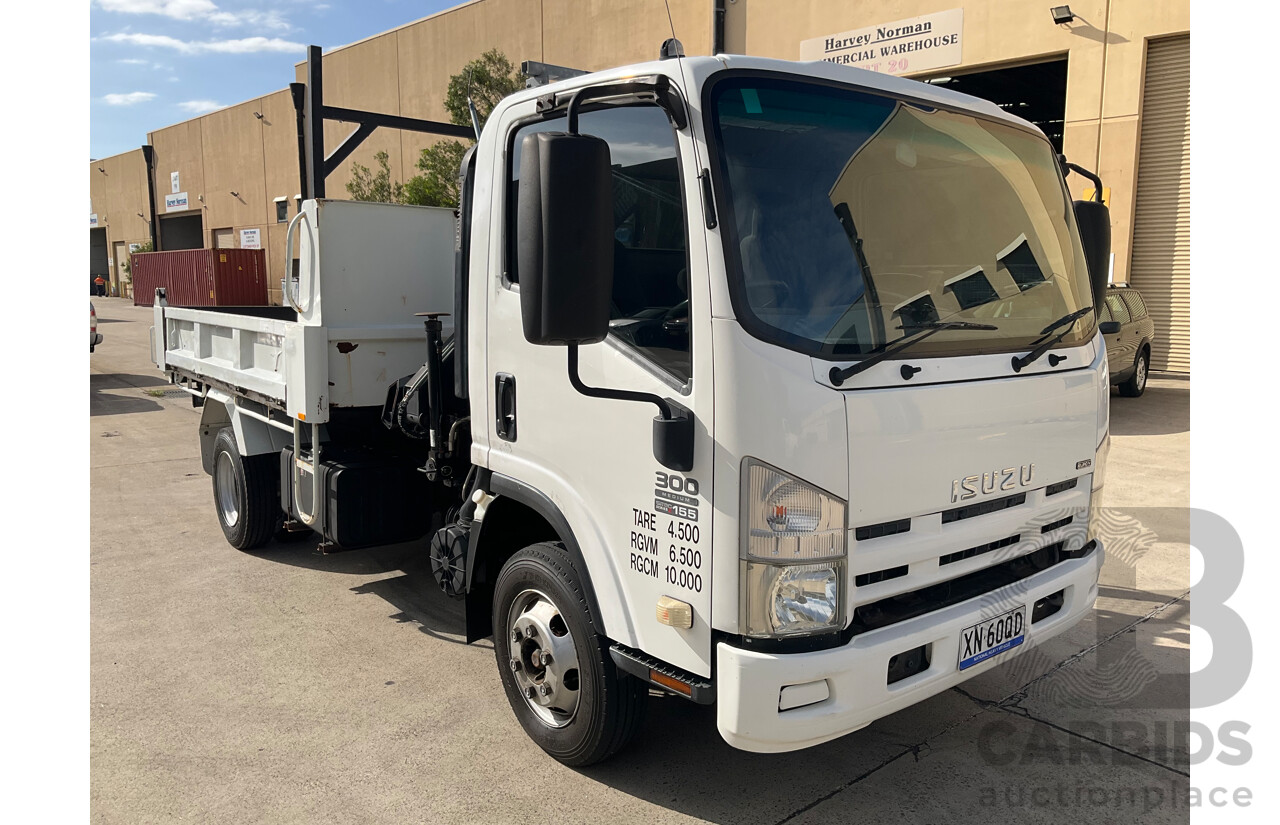 04/2010 Isuzu NPR 300 Medium (4x2) NH Tipper White Turbo Diesel 5.2L - Custom Hiab Crane/Tipper