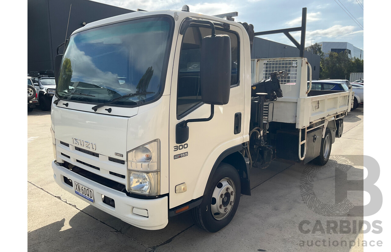 04/2010 Isuzu NPR 300 Medium (4x2) NH Tipper White Turbo Diesel 5.2L - Custom Hiab Crane/Tipper