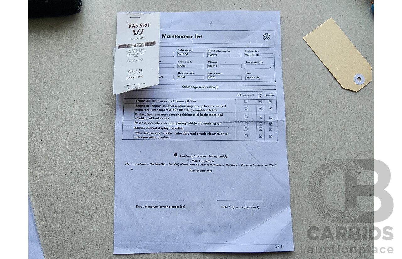 8/2010 Volkswagen Golf 118 TSI Comfortline 1K MY10 5d Hatchback White 1.4L