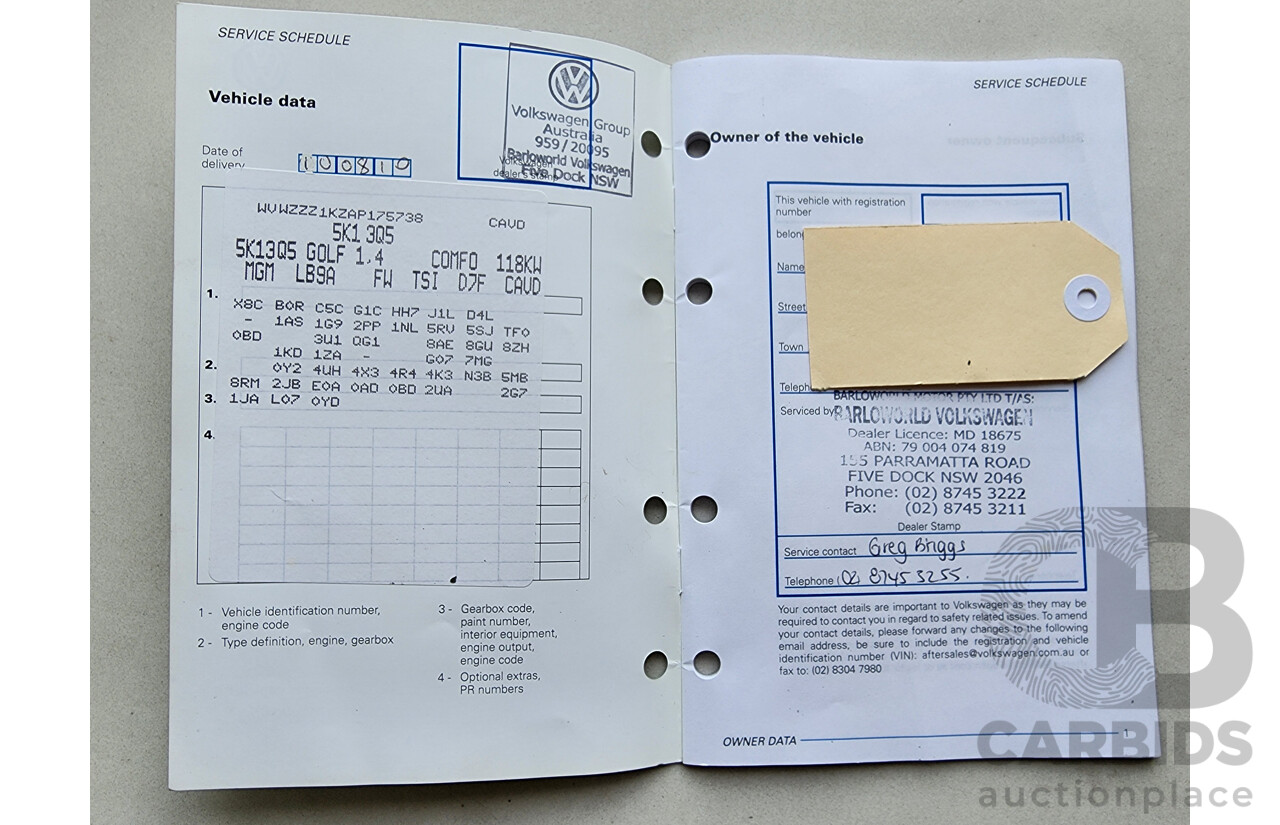 8/2010 Volkswagen Golf 118 TSI Comfortline 1K MY10 5d Hatchback White 1.4L