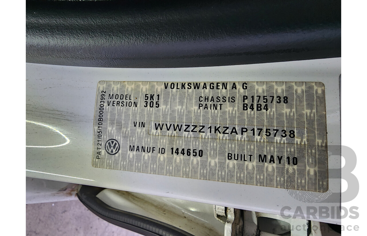 8/2010 Volkswagen Golf 118 TSI Comfortline 1K MY10 5d Hatchback White 1.4L