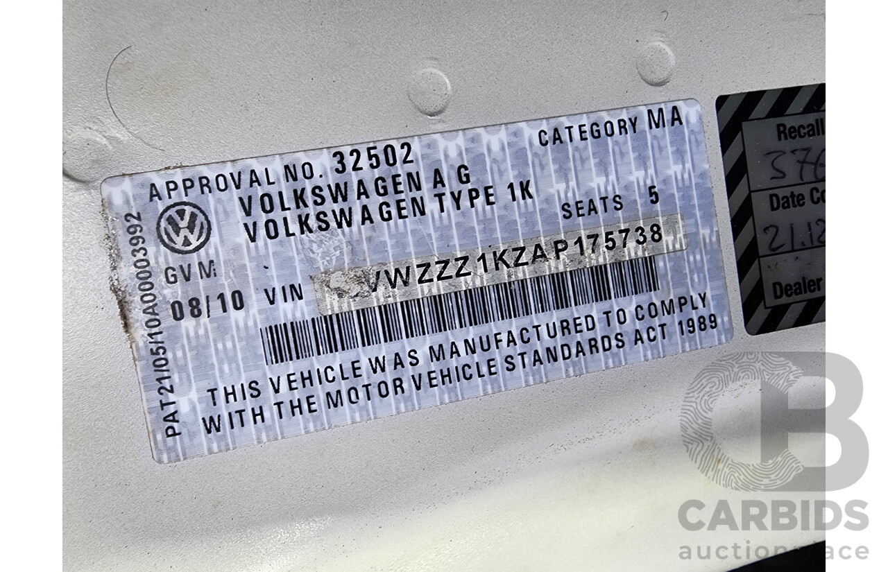 8/2010 Volkswagen Golf 118 TSI Comfortline 1K MY10 5d Hatchback White 1.4L