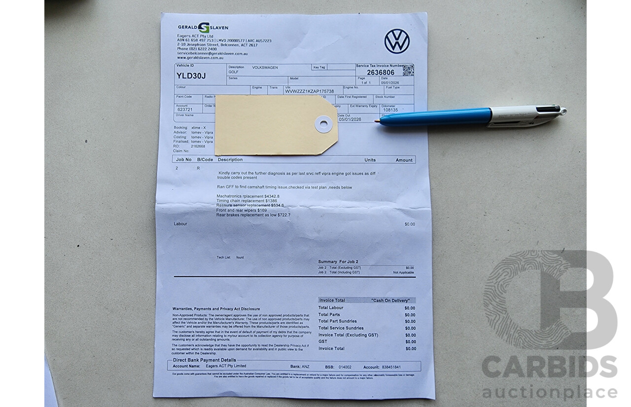 8/2010 Volkswagen Golf 118 TSI Comfortline 1K MY10 5d Hatchback White 1.4L