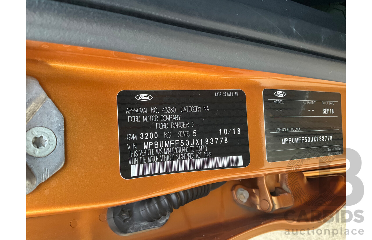 10/2018 Ford Ranger Wildtrak 3.2 (4x4) PX MKIII MY19 Double Cab P/Up Pride Orange Metallic Turbo Diesel 3.2L