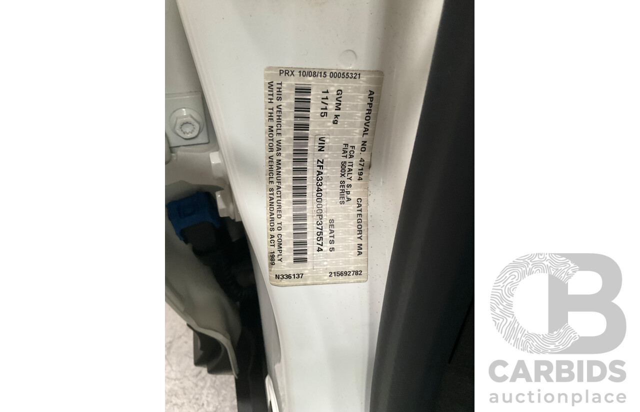 11/2015 Fiat 500X Pop (FWD) 4d Wagon Bianca White Turbo 1.4L