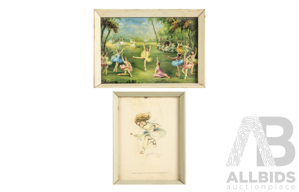 Brownie Downing (20th C., Australian,1924-1995), the Tutu Frock,  & Carlotta Edwards, (20 C., British, 1894-1977) Don Quixote, Pair of Vintage Prints c1950s,  22 x 17  & 18 x 26 cm (frames) (2)