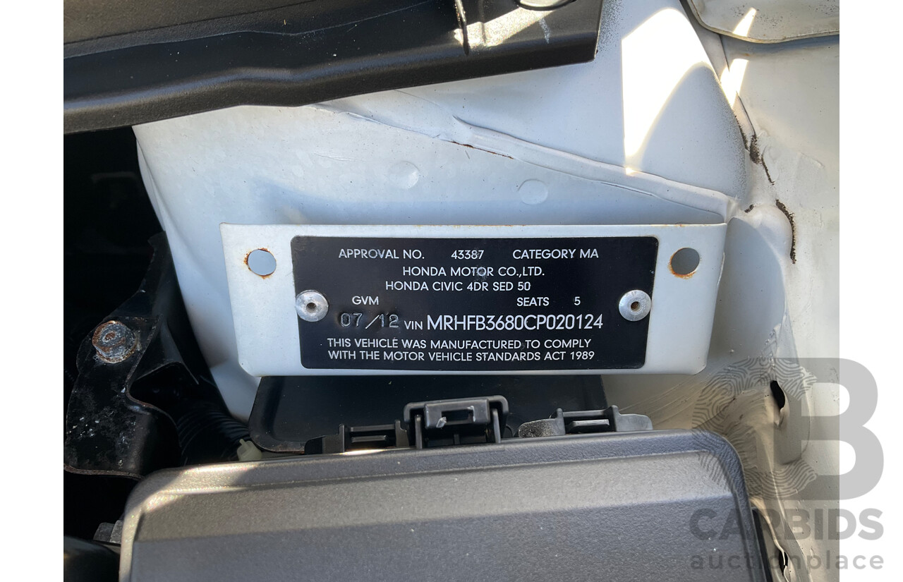 7/2012 Honda Civic Sport MY12 4d Sedan White 2.0L