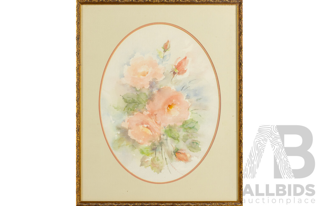 Helen Olston, (20th Century, Australian), Roses, Original Vintage Watercolour, 53 x 42 cm (frame)