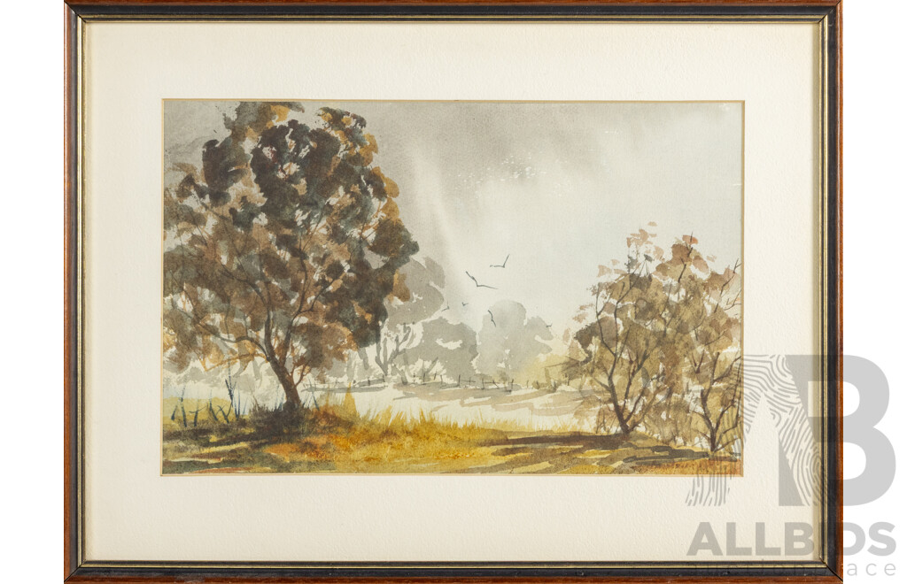 Pauline Johns, (20th Century, Australian, 1924-2020), Passing Showers, Lovely Original Vintage Watercolour, 35 x 46 cm (frame)