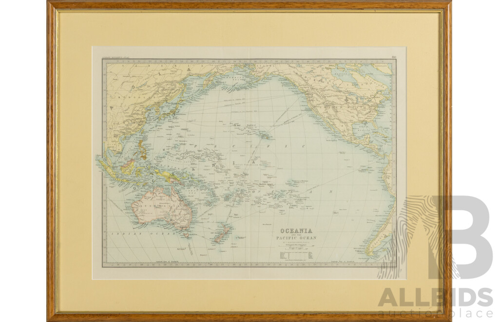 Oceania and the Pacific Ocean, Antique Map (c1890s), 45 x 56 cm (frame)