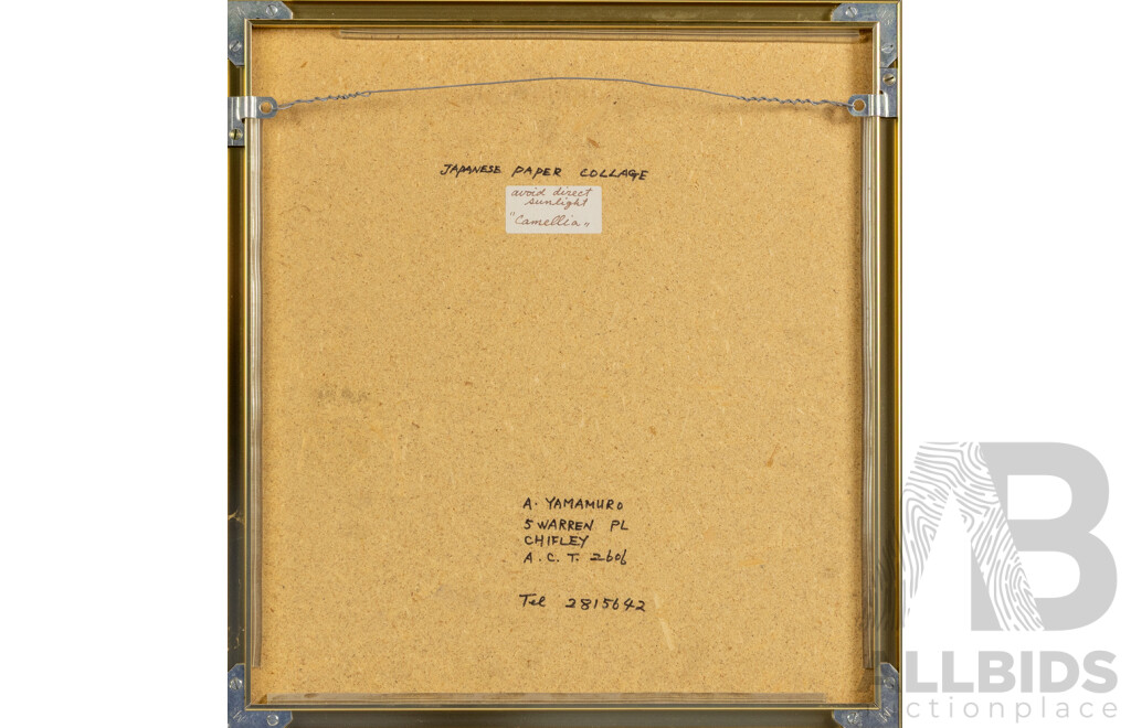 Akiko Yamamuro (20th Century, Japanese-Australian, Active C1980s), Camellia, Wonderful Vintage Japanese Paper Collage, 38 x 35 cm (frame)