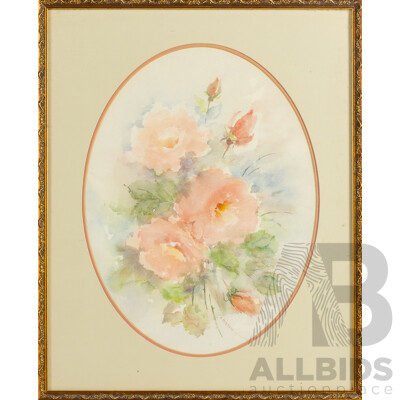 Helen Olston, (20th Century, Australian), Roses, Original Vintage Watercolour, 53 x 42 cm (frame)
