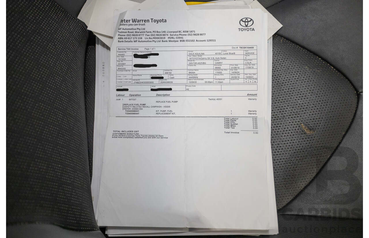 07/2018 Toyota Camry SX ASV70R MY18 4d Sedan Lunar Blue V6 3.5L