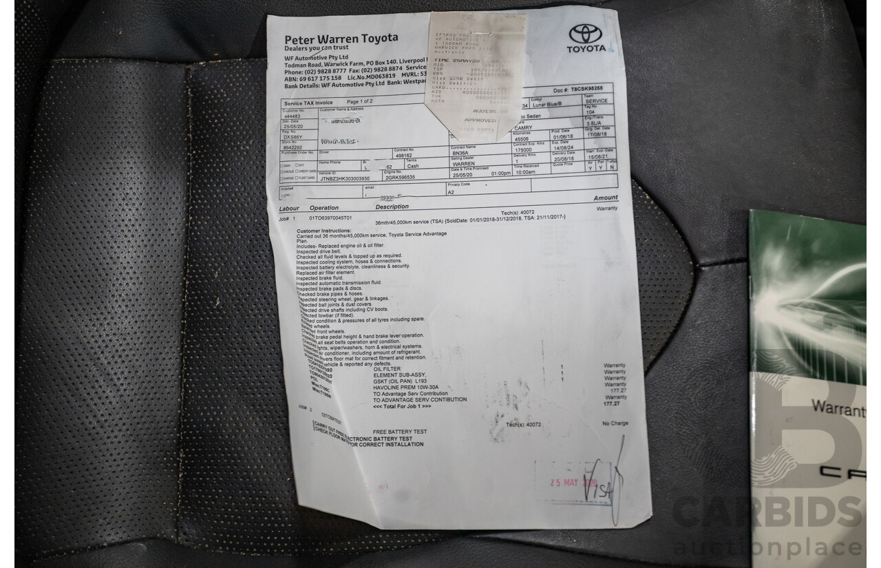 07/2018 Toyota Camry SX ASV70R MY18 4d Sedan Lunar Blue V6 3.5L