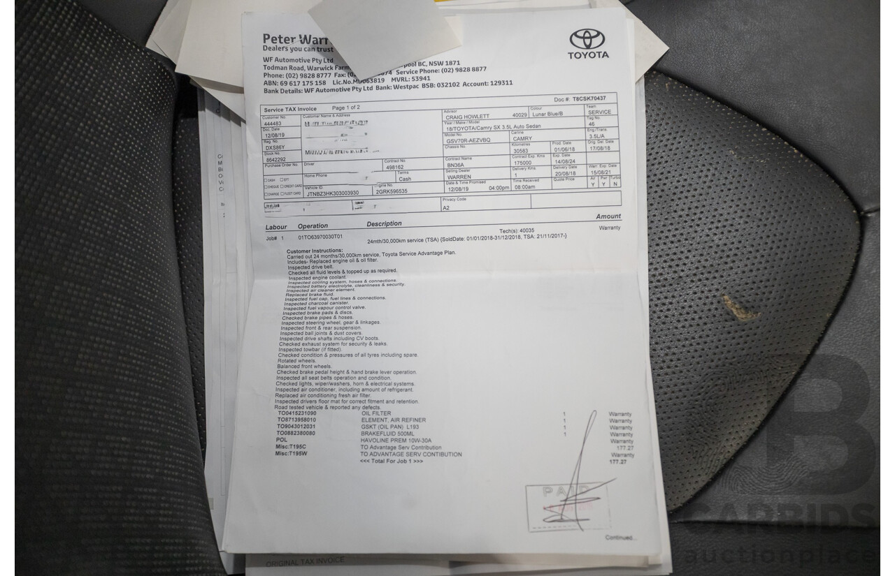 07/2018 Toyota Camry SX ASV70R MY18 4d Sedan Lunar Blue V6 3.5L