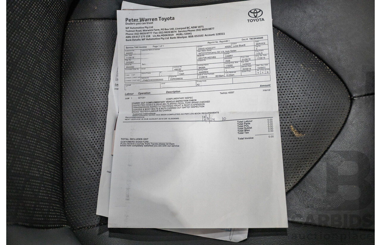 07/2018 Toyota Camry SX ASV70R MY18 4d Sedan Lunar Blue V6 3.5L