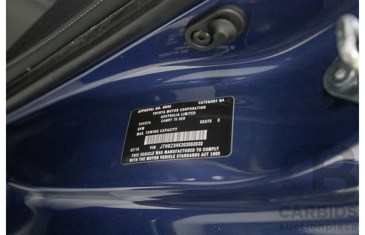 07/2018 Toyota Camry SX ASV70R MY18 4d Sedan Lunar Blue V6 3.5L