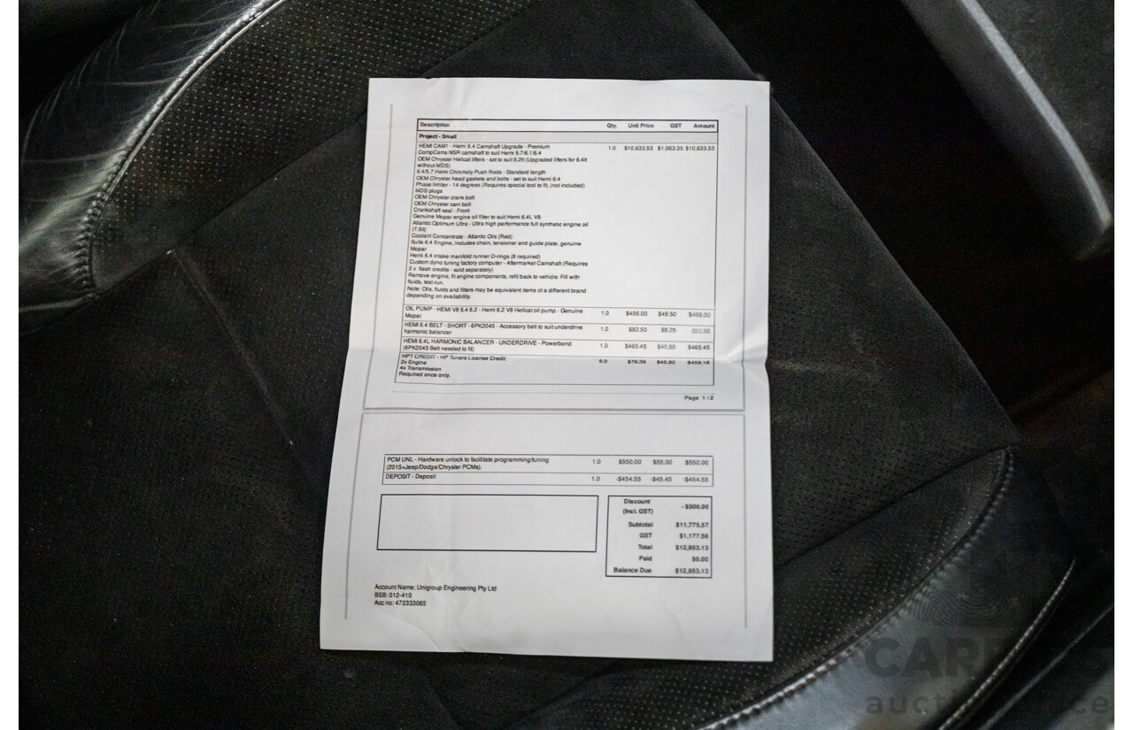 4/2015 Jeep Grand Cherokee SRT 8 (4x4) WK MY15 4d Wagon Billet Silver Metallic V8 6.4L - Modified