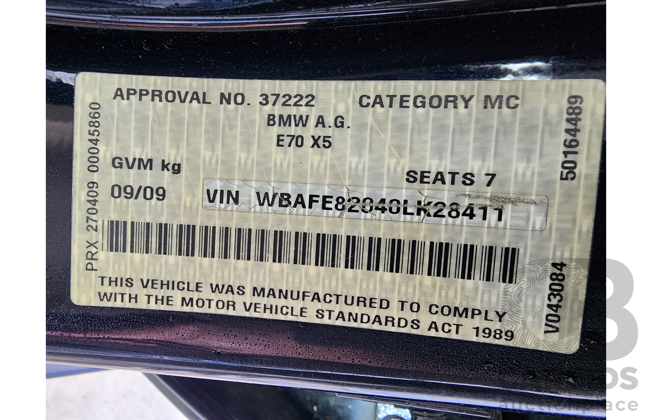 9/2009 Bmw X5 Xdrive 48i E70 MY09 4d Wagon Black 4.8L