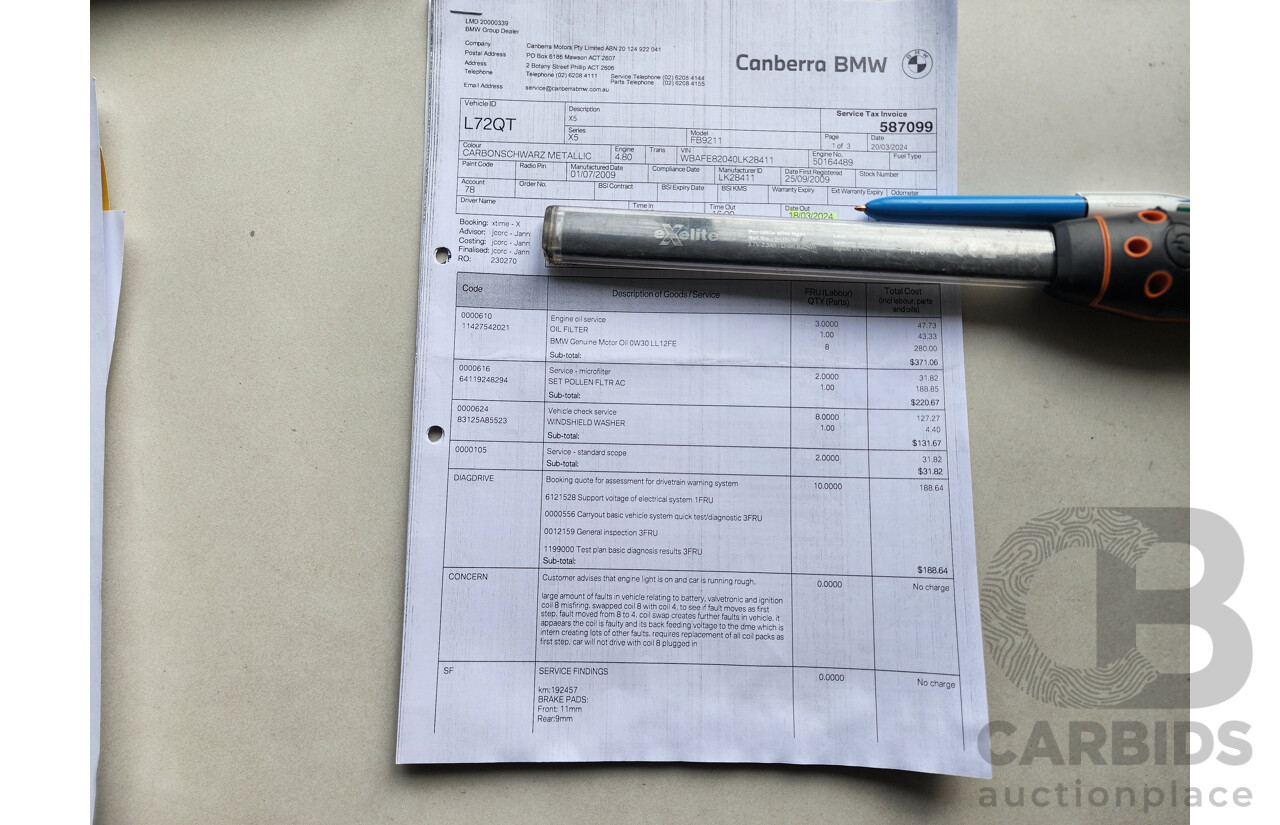 9/2009 Bmw X5 Xdrive 48i E70 MY09 4d Wagon Black 4.8L