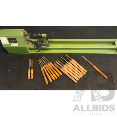 Industrial Grade Lathe (MC-1000) with Vintage Wood Carving Chisel Tools - Marphles and Others