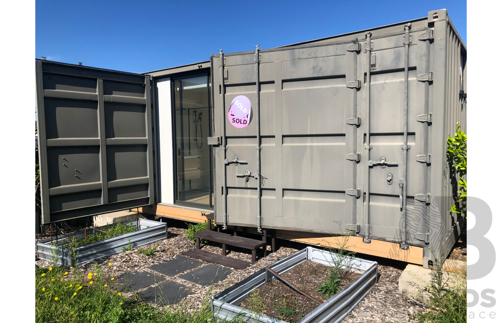 20 Foot Shipping Container Modified with Kitchen/Toilet/Vanity and Display Shower