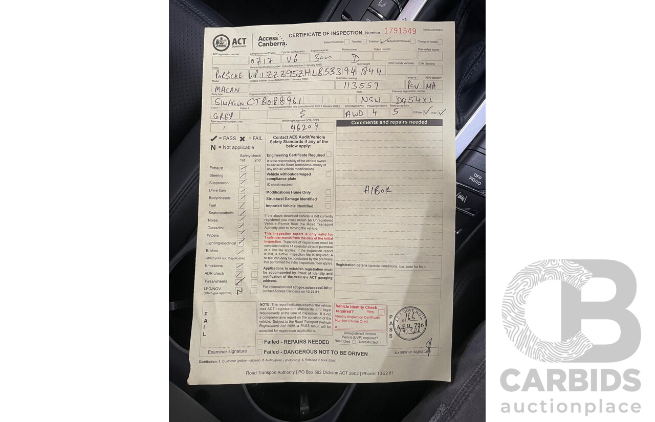 7/2017 Porsche Macan S Diesel (AWD) MY17 4d Wagon Agate Grey Metallic Turbo Diesel V6 3.0L