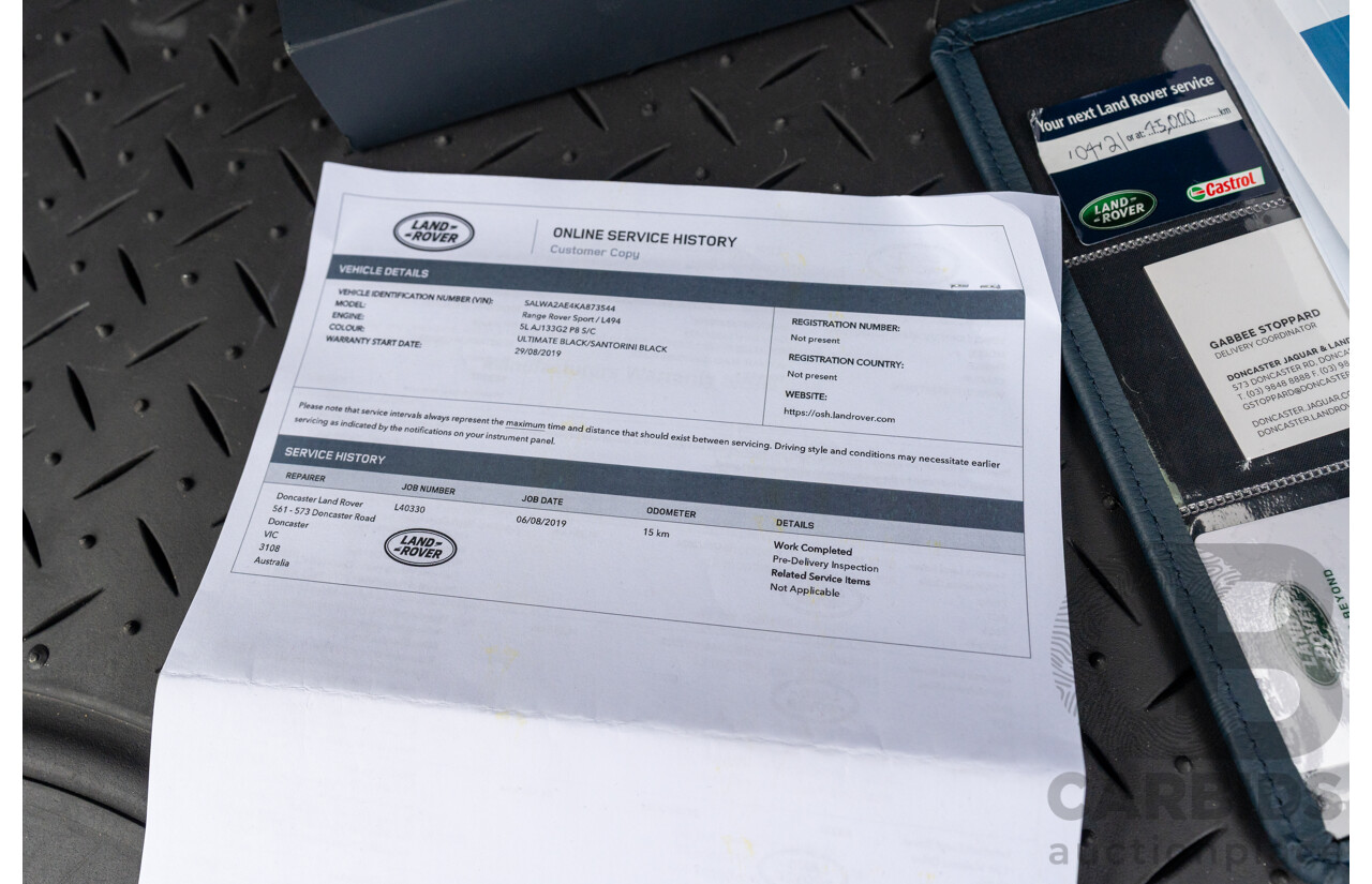 08/2019 Land Rover Range Rover Sport HSE Dynamic V8 SC (AWD) LW MY19.5 4d Wagon Ultimate Black Supercharged V8 5.0L