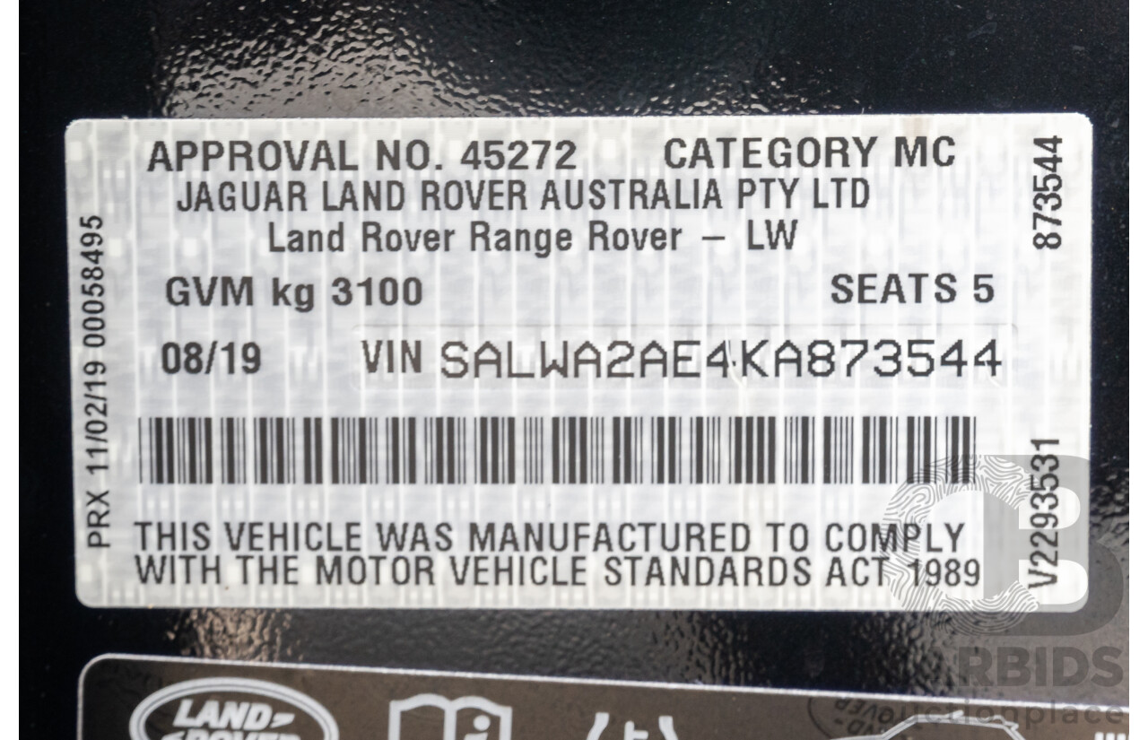 08/2019 Land Rover Range Rover Sport HSE Dynamic V8 SC (AWD) LW MY19.5 4d Wagon Ultimate Black Supercharged V8 5.0L