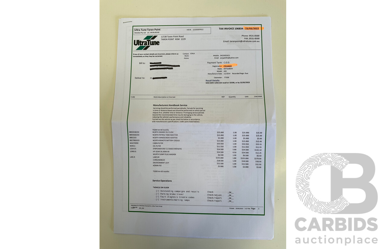 12/2014 Mitsubishi ASX XLS (AWD) XB MY15 4d Wagon Silky White Pearl Turbo Diesel 2.3L