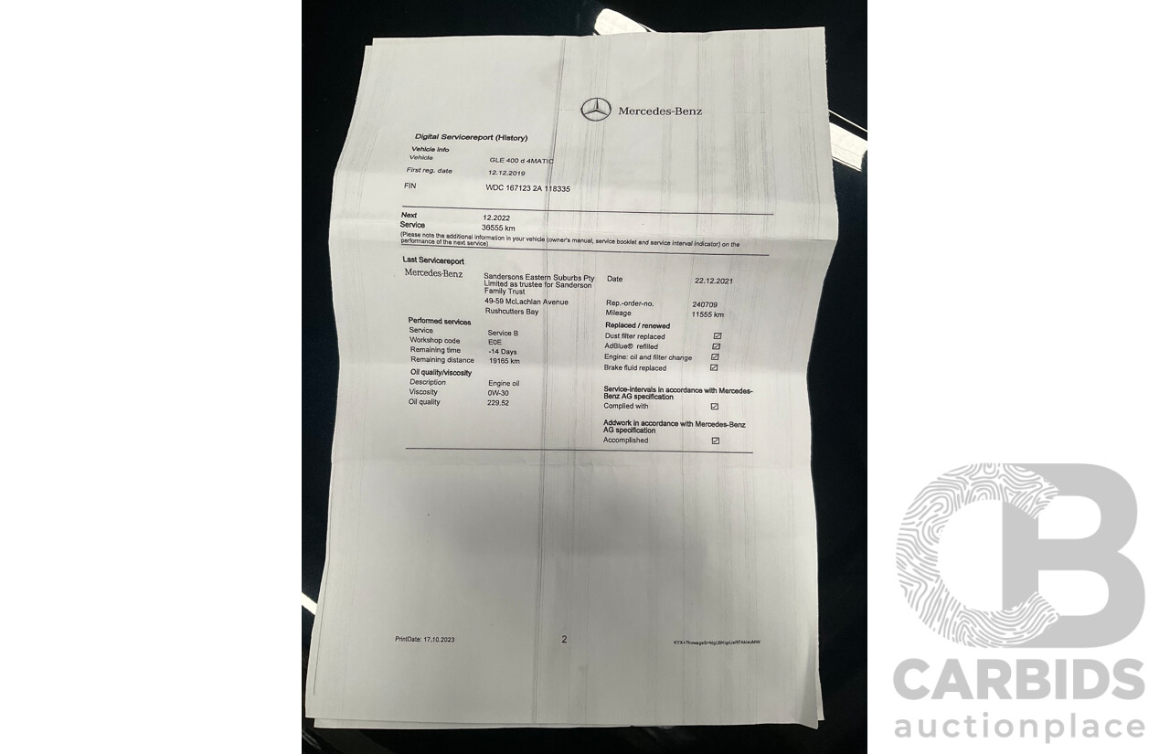 12/2019 Mercedes Benz GLE400d 4Matic (AWD) V167 MY20 4d Wagon Obsidian Black Metallic Twin Turbo Diesel V6 2.9L - 7 Seater