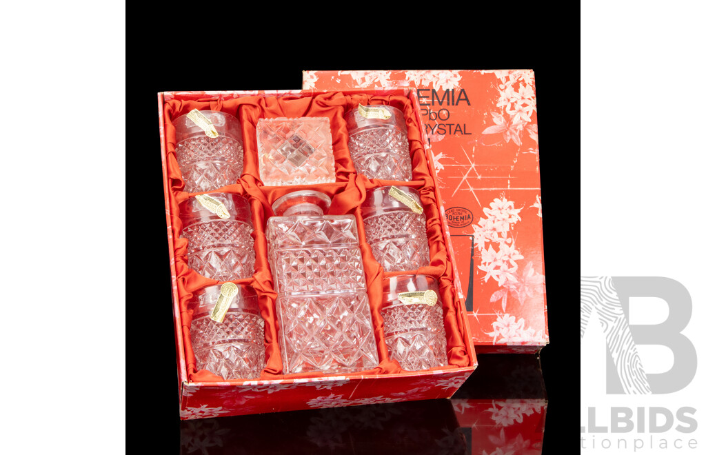 Bohemia Lead Crystal Decanter and Six Tumblers in Original Box