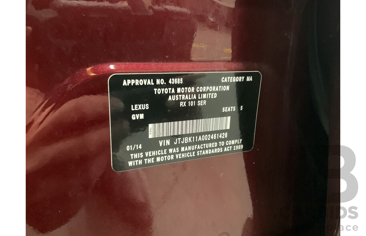 1/2014 Lexus RX350 F-Sport GGL15R MY12 4d Wagon Fire Agate Red Pearl V6 3.5L