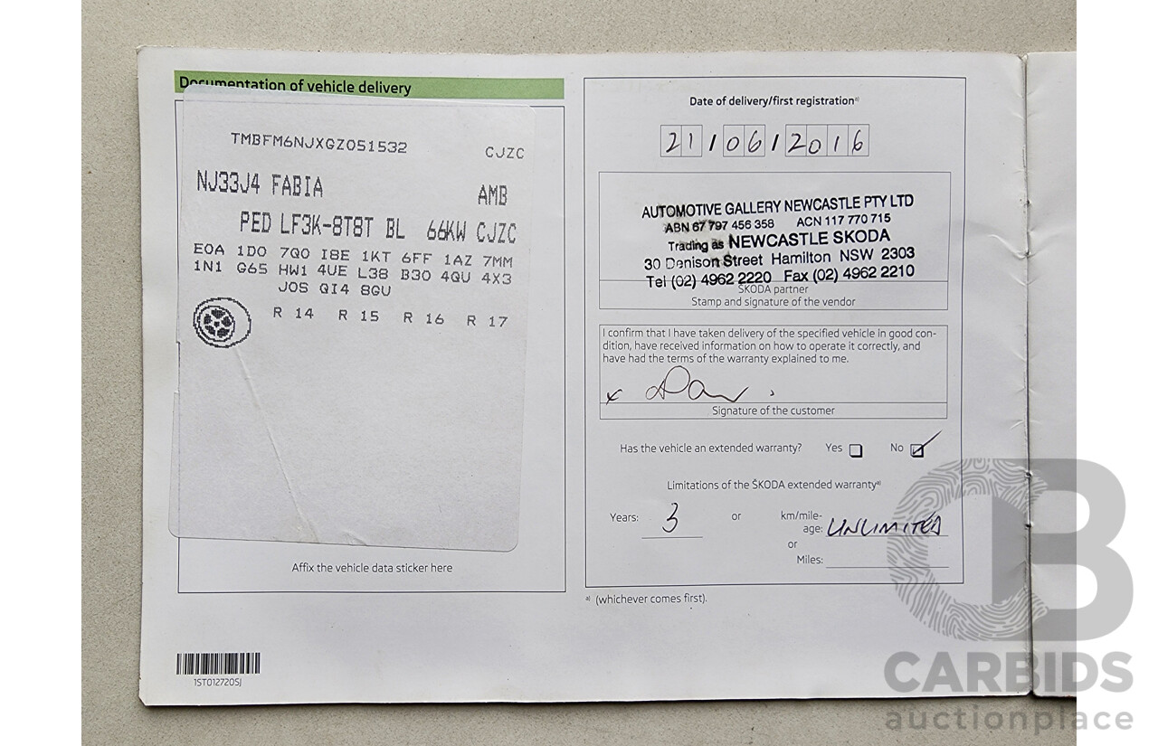 10/2015 Skoda Fabia 66 TSI NJ 5d Hatchback Red 1.2L
