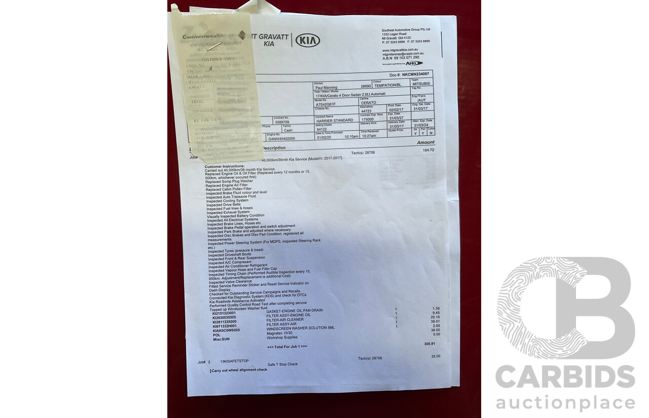 02/2017 Kia Cerato S Premium (FWD) YD MY17 4d Sedan Temptation Red 2.0L