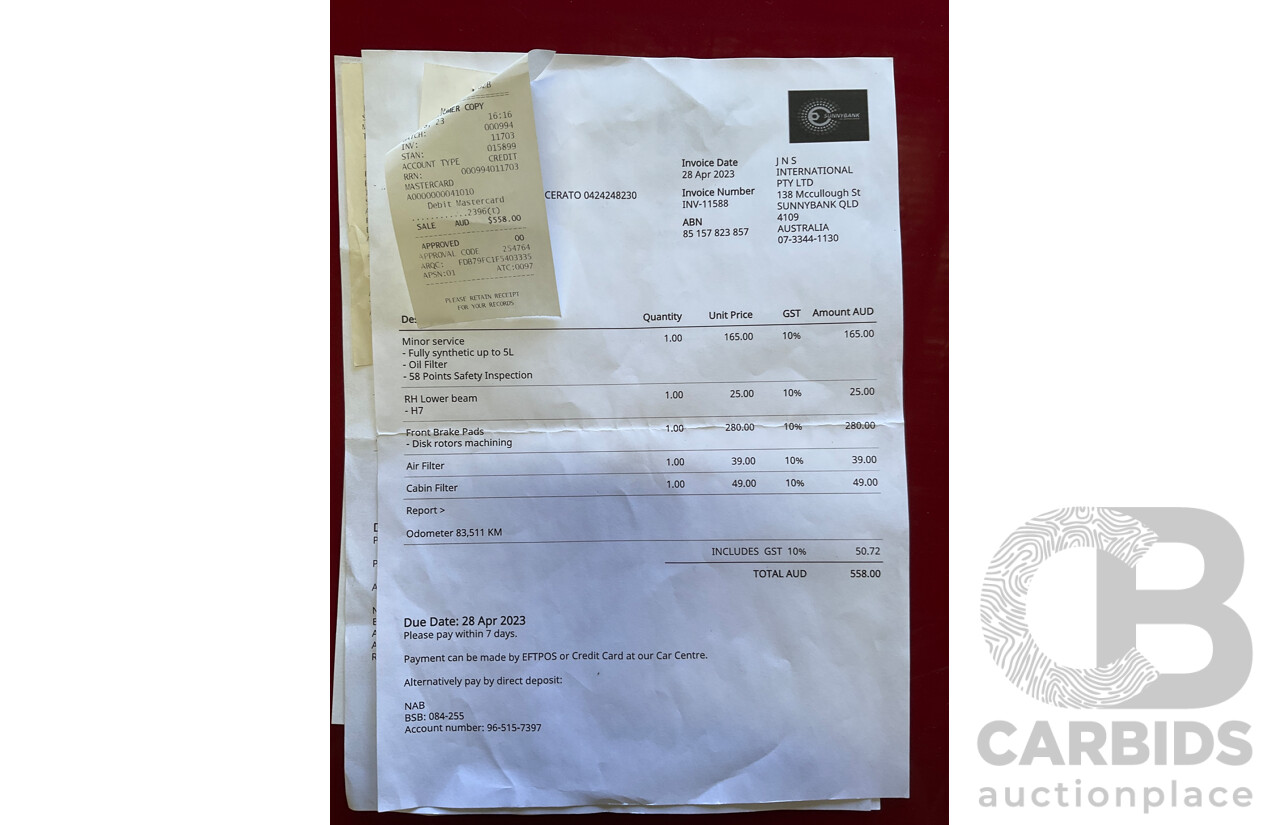 02/2017 Kia Cerato S Premium (FWD) YD MY17 4d Sedan Temptation Red 2.0L