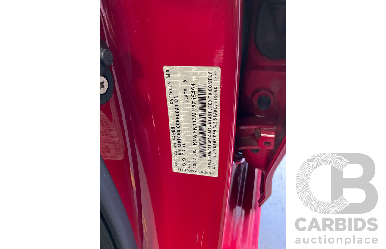 02/2017 Kia Cerato S Premium (FWD) YD MY17 4d Sedan Temptation Red 2.0L