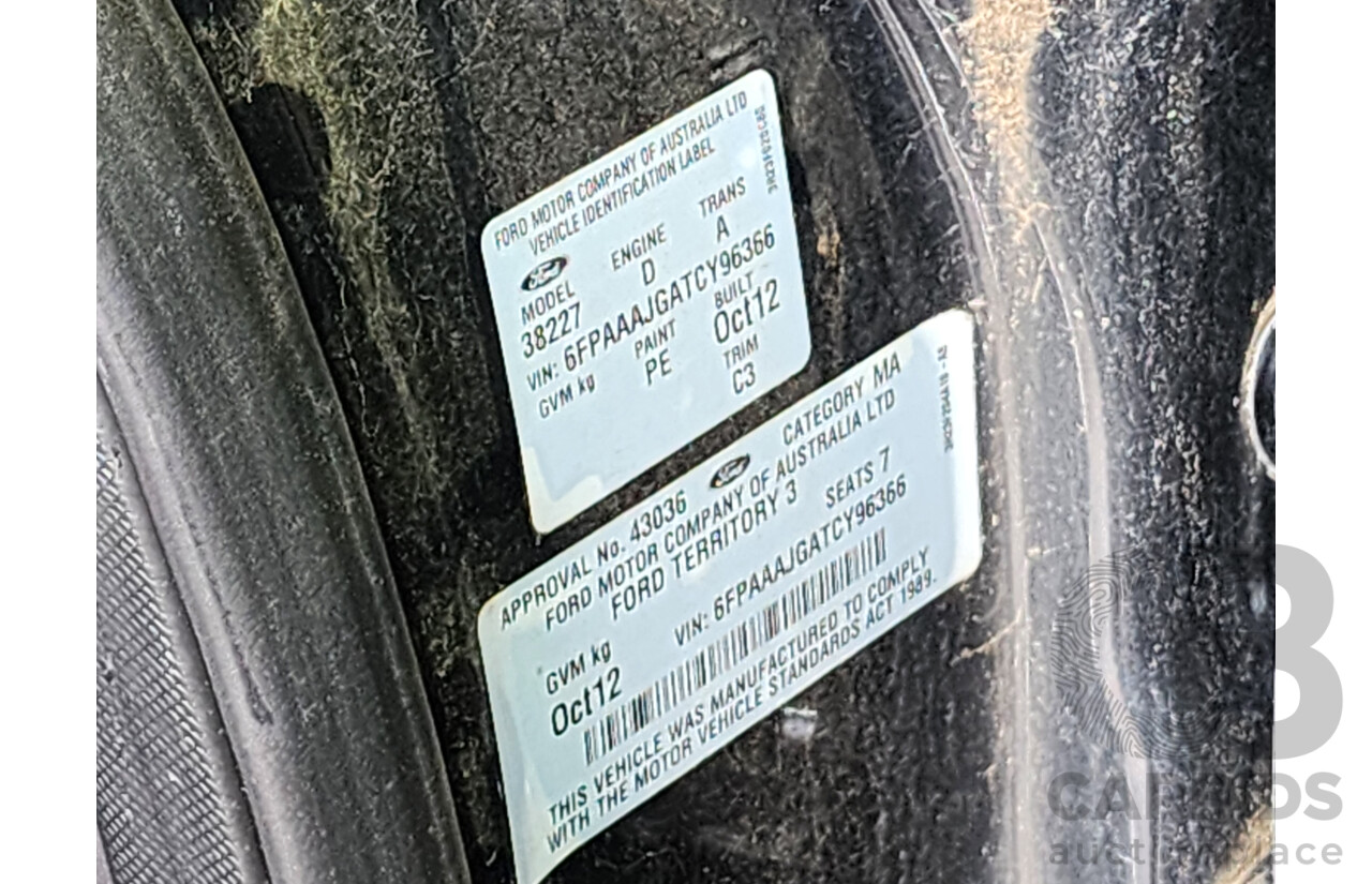 10/2012 Ford Territory Titanium (rwd) SZ 4d Wagon Black 2.7L