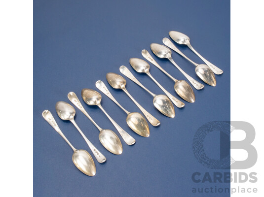 Twelve Silver Teaspoons Including Randall Chatterton, George Burrows, Sarah & John William Blake