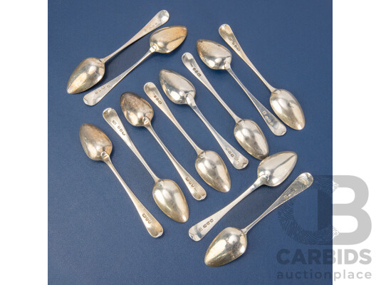 Twelve Sterling Silver Teaspoons Including Randall Chatterton, George Burrows, Sarah & John William Blake