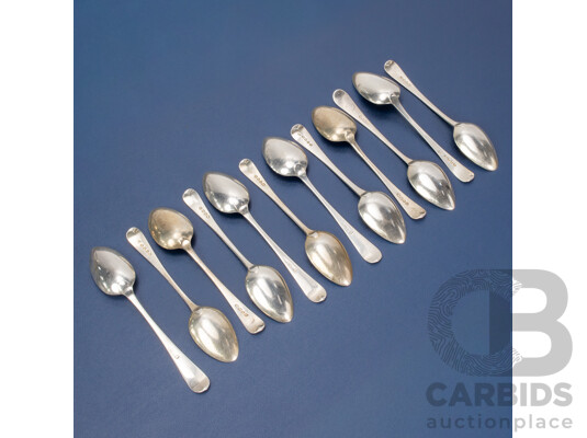Twelve Antique Silver Spoons Including William Eley I & William Fearn, London, 1806, 1819, Solomon Hougham, London 1816