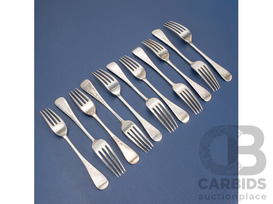 Eleven Antique Silver Forks Including Chawner & Co, London 1865, J Sherwood & Sons, Birmingham 1909