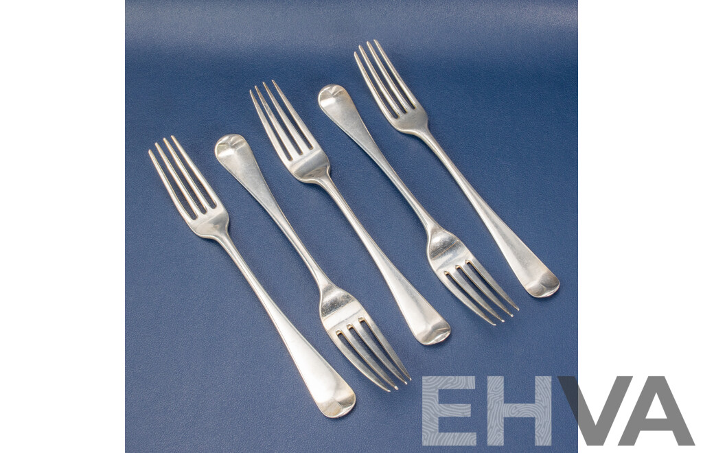 Five Antique Silver Forks Including William Sumner I, London 1805, 1784, 1783, 1807