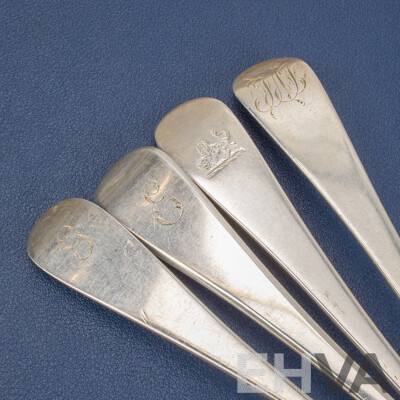 Seven Antique Silver Table Spoons Including Thomas Wilkes Barker, London 1806, 1809, Charles Eley, London 1825, Stephen Adams I, London 1794, Thomas Wallis II, London 1793